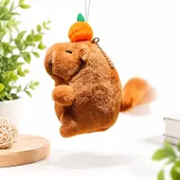 VHV - Capybara knuffel hanger - Trek aan het koordje en de staart kwispelt - Hanger voor de schooltas - Kwispelende capibara sleutelhanger