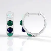 Cavill - Zilveren Oorbellen met Welo-Opalen 2,3 ct - 925 Sterling Zilver Geplatineerd - Ronde Cabochon - Kleurrijk & Handgemaakt
