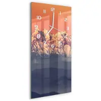 Tulup Wandklok - Panorama van het Tatragebergte Wandklok Glas Decoratie - 30x60 cm - Oranje Gekleurde Glazen Klok - Witte handen - Rechthoekige Klok - Klok Glas Met Opdruk - Moderne Wandklok Glas