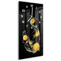 Tulup Wandklok - Abrikozen en water Glazen Wandklok Design - 30x60 cm - Oranje Klok Glas Met Opdruk - Witte handen - Rechthoekige Klok - Wandklok Glas Met Motief - Decoratieve Glazen Klok