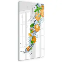 Tulup Wandklok - sinaasappels Decoratieve Glazen Klok - 30x60 cm - Oranje Glazen Wandklok Design - Witte handen - Rechthoekige Klok - Glazen Klok Met Print - Wandklok Glas Met Motief