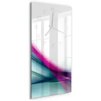 Tulup Wandklok - Golfabstractie Klok Glas Met Opdruk - 30x60 cm - Veelkleurig Moderne Wandklok Glas - Witte handen - Rechthoekige Klok - Decoratieve Glazen Klok - Glazen Wandklok Design