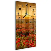 Tulup Wandklok - Klaproosveld Gekleurde Glazen Klok - 30x60 cm - Rood Glazen Klok Met Print - Zwarte handen - Rechthoekige Klok - Moderne Wandklok Glas - Wandklok Glas Decoratie
