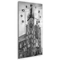 Tulup Wandklok - Krakau, Polen Glazen Klok Met Print - 30x60 cm - Zwart-wit Wandklok Glas Met Motief - Zwarte handen - Rechthoekige Klok - Wandklok Glas Decoratie - Gekleurde Glazen Klok