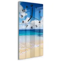 Tulup Wandklok - Kalme zee Klok Glas Met Opdruk - 30x60 cm - Blauw Moderne Wandklok Glas - Zwarte handen - Rechthoekige Klok - Decoratieve Glazen Klok - Glazen Wandklok Design
