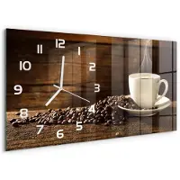 Tulup Wandklok - Kopje koffie Klok Glas Met Opdruk - 60x30 cm - Bruin Moderne Wandklok Glas - Witte handen - Rechthoekige Klok - Decoratieve Glazen Klok - Glazen Wandklok Design