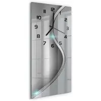 Tulup Wandklok - Metaalabstractie Glazen Wandklok Design - 30x60 cm - Zilver Klok Glas Met Opdruk - Zwarte handen - Rechthoekige Klok - Wandklok Glas Met Motief - Decoratieve Glazen Klok