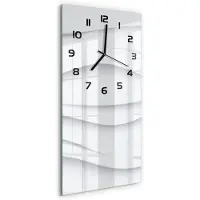 Tulup Wandklok - Golfabstractie Klok Glas Met Opdruk - 30x60 cm - Wit Moderne Wandklok Glas - Zwarte handen - Rechthoekige Klok - Decoratieve Glazen Klok - Glazen Wandklok Design
