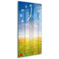 Tulup Wandklok - Klaproosveld Moderne Wandklok Glas - 30x60 cm - Veelkleurig Wandklok Glas Decoratie - Witte handen - Rechthoekige Klok - Glazen Wandklok Design - Klok Glas Met Opdruk