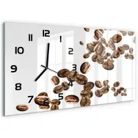 Tulup Wandklok - Koffiebonen Wandklok Glas Decoratie - 60x30 cm - Bruin Gekleurde Glazen Klok - Zwarte handen - Rechthoekige Klok - Klok Glas Met Opdruk - Moderne Wandklok Glas