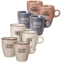 Excellent houseware Siaki koffie kopjes Barista Cafe - 8x stuks - mix kleuren - 220 ml - mokken - keramiek