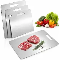 VHV - Snijplank RVS - 3 stuks - 28 cm + 35x23 cm + 30x20 cm - Snijplank van roestvrij staal - Titanium snijplank - Snijplanken - in de keuken
