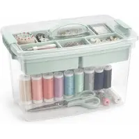 PlasticForte Naaidoos/naaigerei opbergbox - groen - 22 Liter - 45 x 28 x 28 cm - met vakverdeling tray - wol/garen/spelden