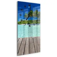 Tulup Wandklok - Tropisch strand Klok Glas Met Opdruk - 30x60 cm - Groente Moderne Wandklok Glas - Zwarte handen - Rechthoekige Klok - Decoratieve Glazen Klok - Glazen Wandklok Design