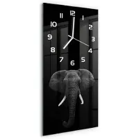 Tulup Wandklok - Afrikaanse olifant Wandklok Glas Met Motief - 30x60 cm - Zwart-wit Decoratieve Glazen Klok - Witte handen - Rechthoekige Klok - Gekleurde Glazen Klok - Glazen Klok Met Print