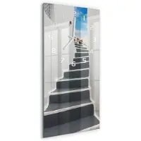 Tulup Wandklok - Santorini, Griekenland Wandklok Glas Met Motief - 30x60 cm - Grijs Decoratieve Glazen Klok - Witte handen - Rechthoekige Klok - Gekleurde Glazen Klok - Glazen Klok Met Print