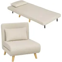 HOMCOM 3-in-1 slaapstoel met verstelbare rugleuning, kussen, beige