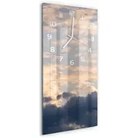 Tulup Wandklok - Wolken aan de hemel Gekleurde Glazen Klok - 30x60 cm - Blauw Glazen Klok Met Print - Witte handen - Rechthoekige Klok - Moderne Wandklok Glas - Wandklok Glas Decoratie