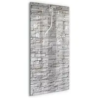 Tulup Wandklok - Stenen muur Wandklok Glas Met Motief - 30x60 cm - Beige Decoratieve Glazen Klok - Witte handen - Rechthoekige Klok - Gekleurde Glazen Klok - Glazen Klok Met Print