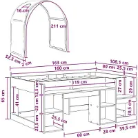 vidaXL Bed met luifel, 3 stuks, Sonoma-eikenhout en wit houtfineer