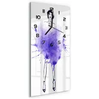 Tulup Wandklok - Mode-illustratie Wandklok Glas Decoratie - 30x60 cm - Paars Gekleurde Glazen Klok - Zwarte handen - Rechthoekige Klok - Klok Glas Met Opdruk - Moderne Wandklok Glas