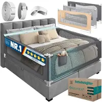 Kesser Bedhekje - Valbeveiliging voor boxspring- en kinderbedden - In hoogte verstelbaar - Antraciet 200 cm