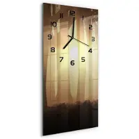 Tulup Wandklok - Mist in het bos Gekleurde Glazen Klok - 30x60 cm - Bruin Glazen Klok Met Print - Zwarte handen - Rechthoekige Klok - Moderne Wandklok Glas - Wandklok Glas Decoratie