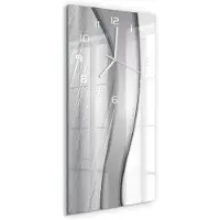 Tulup Wandklok - Metaalabstractie Glazen Wandklok Design - 30x60 cm - Zilver Klok Glas Met Opdruk - Witte handen - Rechthoekige Klok - Wandklok Glas Met Motief - Decoratieve Glazen Klok