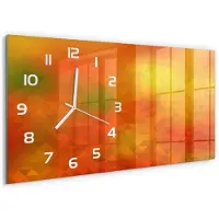 Tulup Wandklok - Driehoeken van abstractie Wandklok Glas Met Motief - 60x30 cm - Oranje Decoratieve Glazen Klok - Witte handen - Rechthoekige Klok - Gekleurde Glazen Klok - Glazen Klok Met Print