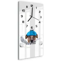 Tulup Wandklok - Zieke hond Moderne Wandklok Glas - 30x60 cm - Blauw Wandklok Glas Decoratie - Zwarte handen - Rechthoekige Klok - Glazen Wandklok Design - Klok Glas Met Opdruk