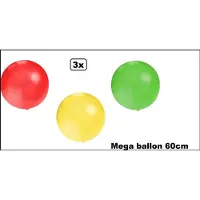 Partyxplosion 3x Mega Ballon 60 cm rood-geel-groen - Ballon carnaval festival feest party verjaardag landen helium lucht thema