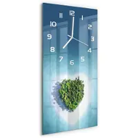 Tulup Wandklok - Hartvormig eiland Wandklok Glas Met Motief - 30x60 cm - Blauw Decoratieve Glazen Klok - Witte handen - Rechthoekige Klok - Gekleurde Glazen Klok - Glazen Klok Met Print
