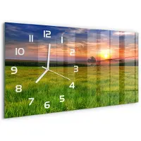 Tulup Wandklok - Zonsondergang Klok Glas Met Opdruk - 60x30 cm - Groente Moderne Wandklok Glas - Witte handen - Rechthoekige Klok - Decoratieve Glazen Klok - Glazen Wandklok Design