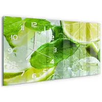 Tulup Wandklok - Limoen met ijs Glazen Klok Met Print - 60x30 cm - Groente Wandklok Glas Met Motief - Witte handen - Rechthoekige Klok - Wandklok Glas Decoratie - Gekleurde Glazen Klok