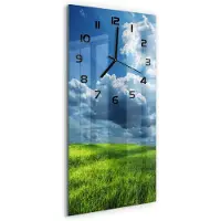 Tulup Wandklok - Wolken boven het veld Moderne Wandklok Glas - 30x60 cm - Groente Wandklok Glas Decoratie - Zwarte handen - Rechthoekige Klok - Glazen Wandklok Design - Klok Glas Met Opdruk