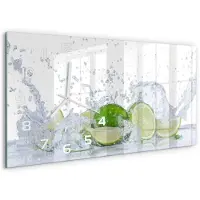 Tulup Wandklok - Kalk en water Wandklok Glas Met Motief - 60x30 cm - Groente Decoratieve Glazen Klok - Witte handen - Rechthoekige Klok - Gekleurde Glazen Klok - Glazen Klok Met Print