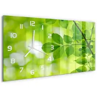 Tulup Wandklok - Groene bladeren Gekleurde Glazen Klok - 60x30 cm - Groente Glazen Klok Met Print - Witte handen - Rechthoekige Klok - Moderne Wandklok Glas - Wandklok Glas Decoratie