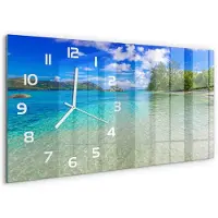 Tulup Wandklok - strand op de Seychellen Moderne Wandklok Glas - 60x30 cm - Blauw Wandklok Glas Decoratie - Witte handen - Rechthoekige Klok - Glazen Wandklok Design - Klok Glas Met Opdruk