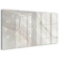 Tulup Wandklok - Marmertextuur Gekleurde Glazen Klok - 60x30 cm - Beige Glazen Klok Met Print - Witte handen - Rechthoekige Klok - Moderne Wandklok Glas - Wandklok Glas Decoratie