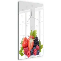 Tulup Wandklok - Bosvruchten Klok Glas Met Opdruk - 30x60 cm - Veelkleurig Moderne Wandklok Glas - Witte handen - Rechthoekige Klok - Decoratieve Glazen Klok - Glazen Wandklok Design