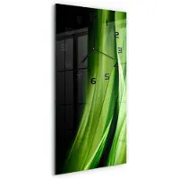 Tulup Wandklok - Groene golven achtergrond Wandklok Glas Met Motief - 30x60 cm - Groente Decoratieve Glazen Klok - Zwarte handen - Rechthoekige Klok - Gekleurde Glazen Klok - Glazen Klok Met Print