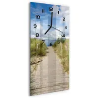 Tulup Wandklok - De weg naar het strand Wandklok Glas Met Motief - 30x60 cm - Groente Decoratieve Glazen Klok - Zwarte handen - Rechthoekige Klok - Gekleurde Glazen Klok - Glazen Klok Met Print