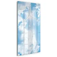 Tulup Wandklok - Wolken aan de hemel Decoratieve Glazen Klok - 30x60 cm - Blauw Glazen Wandklok Design - Witte handen - Rechthoekige Klok - Glazen Klok Met Print - Wandklok Glas Met Motief