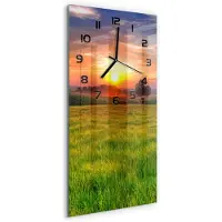 Tulup Wandklok - Zonsondergang Wandklok Glas Met Motief - 30x60 cm - Groente Decoratieve Glazen Klok - Zwarte handen - Rechthoekige Klok - Gekleurde Glazen Klok - Glazen Klok Met Print