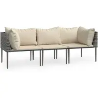 vidaXL 3-delige loungeset voor de tuin met kussens, grijs, polyrotan