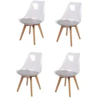 Urban Living Set van 4 "JOY" transparante stoelen met grijs kussen en houten poten 57x50xH82 cm