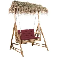 vidaXL Schommelbank 2-zits met palmbladeren en kussen 202 cm bamboe