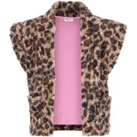B.NOSY teddy rechtvallend gilet met panterprint - bruin Panterprint - maat 134/140