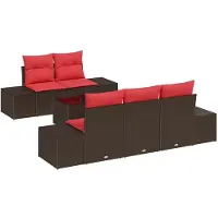 vidaXL Tuinset met 6 zitplaatsen, beige en rode polyrotan