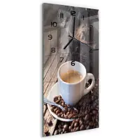 Tulup Wandklok - Kopje koffie Moderne Wandklok Glas - 30x60 cm - Bruin Wandklok Glas Decoratie - Zwarte handen - Rechthoekige Klok - Glazen Wandklok Design - Klok Glas Met Opdruk